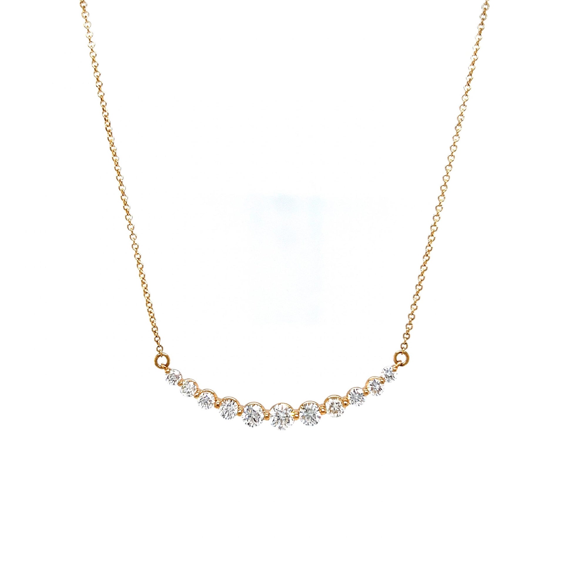 Curved Round Brilliant Diamond Necklace in 14k Yellow Gold