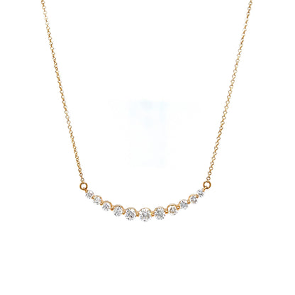 Curved Round Brilliant Diamond Necklace in 14k Yellow Gold