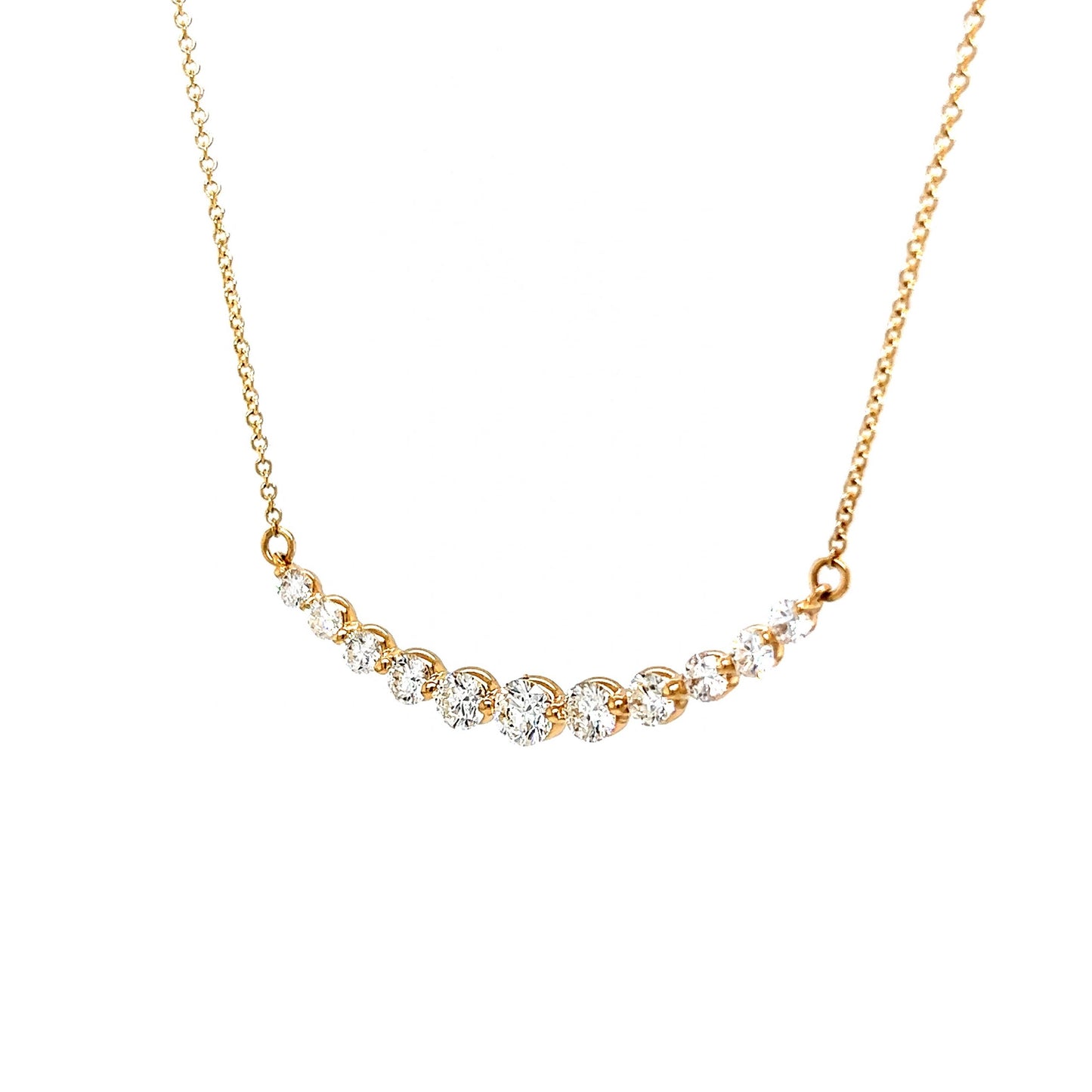 Curved Round Brilliant Diamond Necklace in 14k Yellow Gold