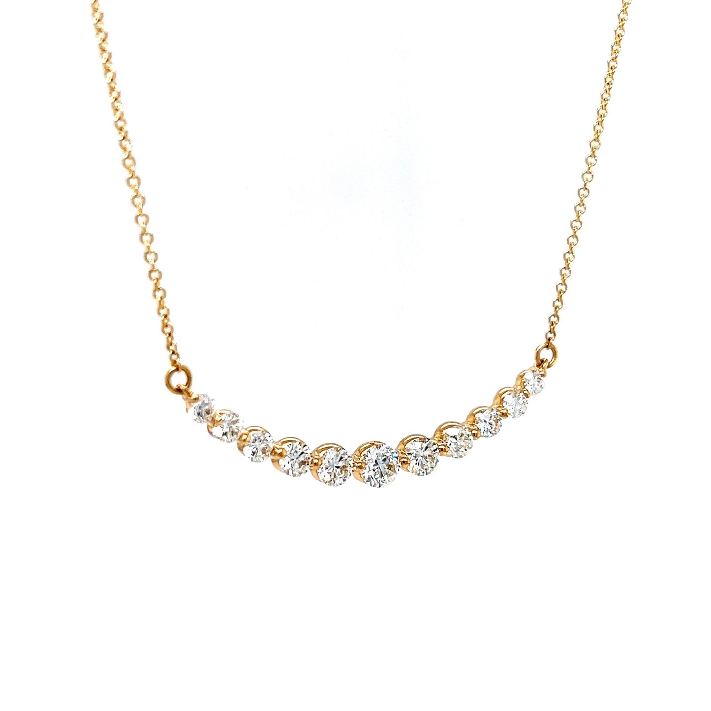 Curved Round Brilliant Diamond Necklace in 14k Yellow Gold