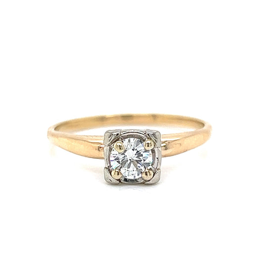 Retro Two-Toned Solitaire Diamond Engagement Ring in 14k Gold