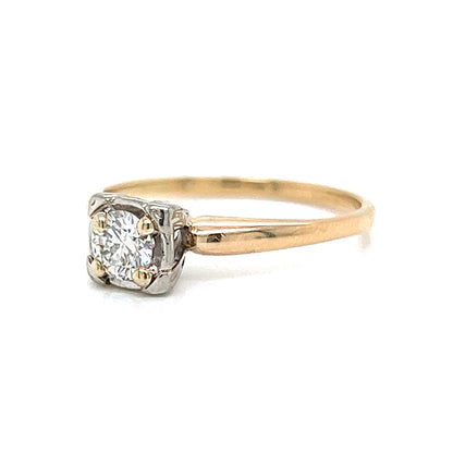 Retro Two-Toned Solitaire Diamond Engagement Ring in 14k Gold
