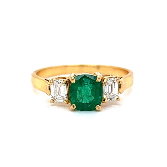 Cushion Cut Emerald & Diamond Ring in 18k Yellow Gold