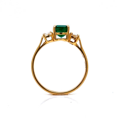 Cushion Cut Emerald & Diamond Ring in 18k Yellow Gold