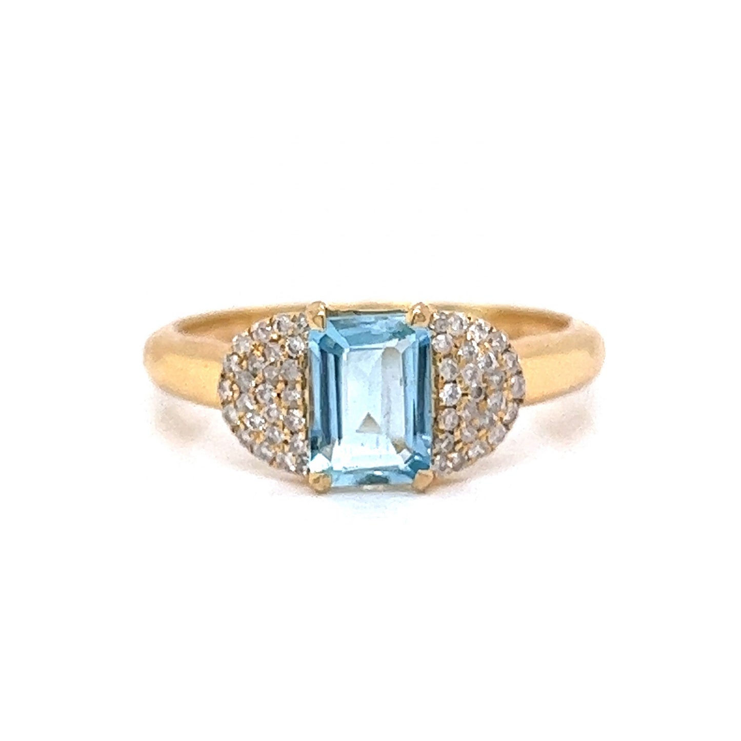 Aquamarine & Pave Diamond Half Moon Ring in 18k Yellow Gold