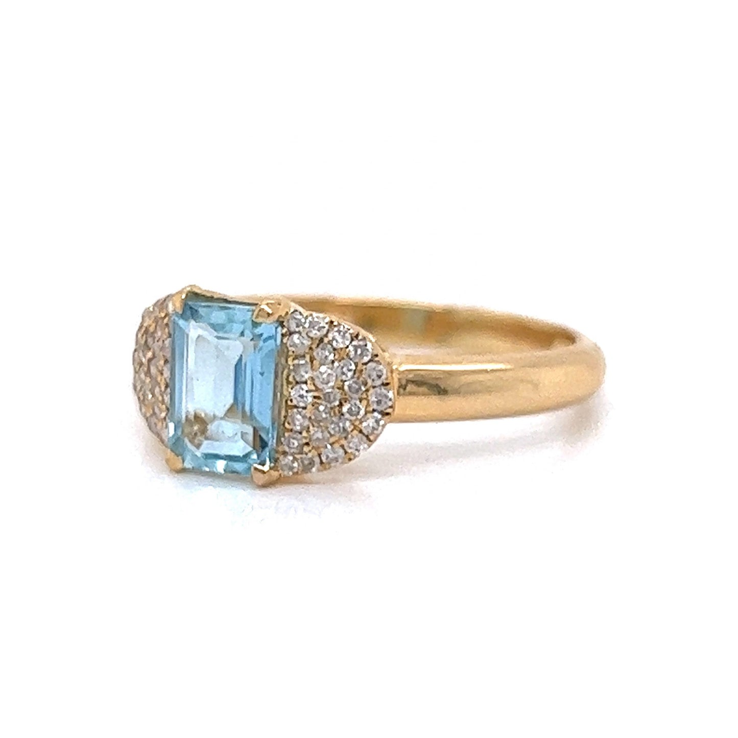 Aquamarine & Pave Diamond Half Moon Ring in 18k Yellow Gold