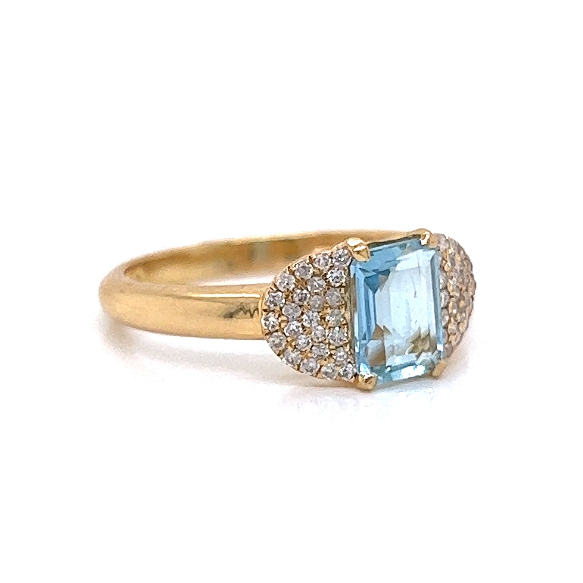 Aquamarine & Pave Diamond Half Moon Ring in 18k Yellow Gold