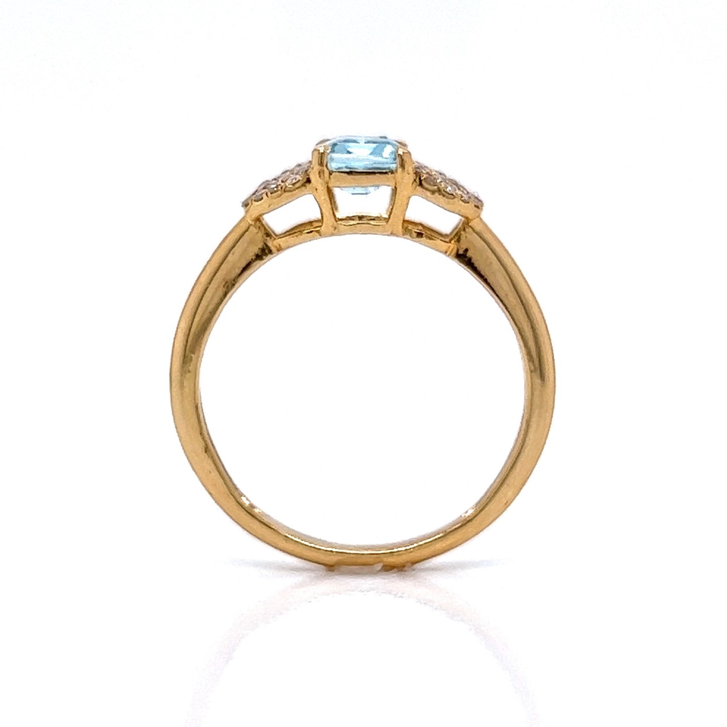 Aquamarine & Pave Diamond Half Moon Ring in 18k Yellow Gold