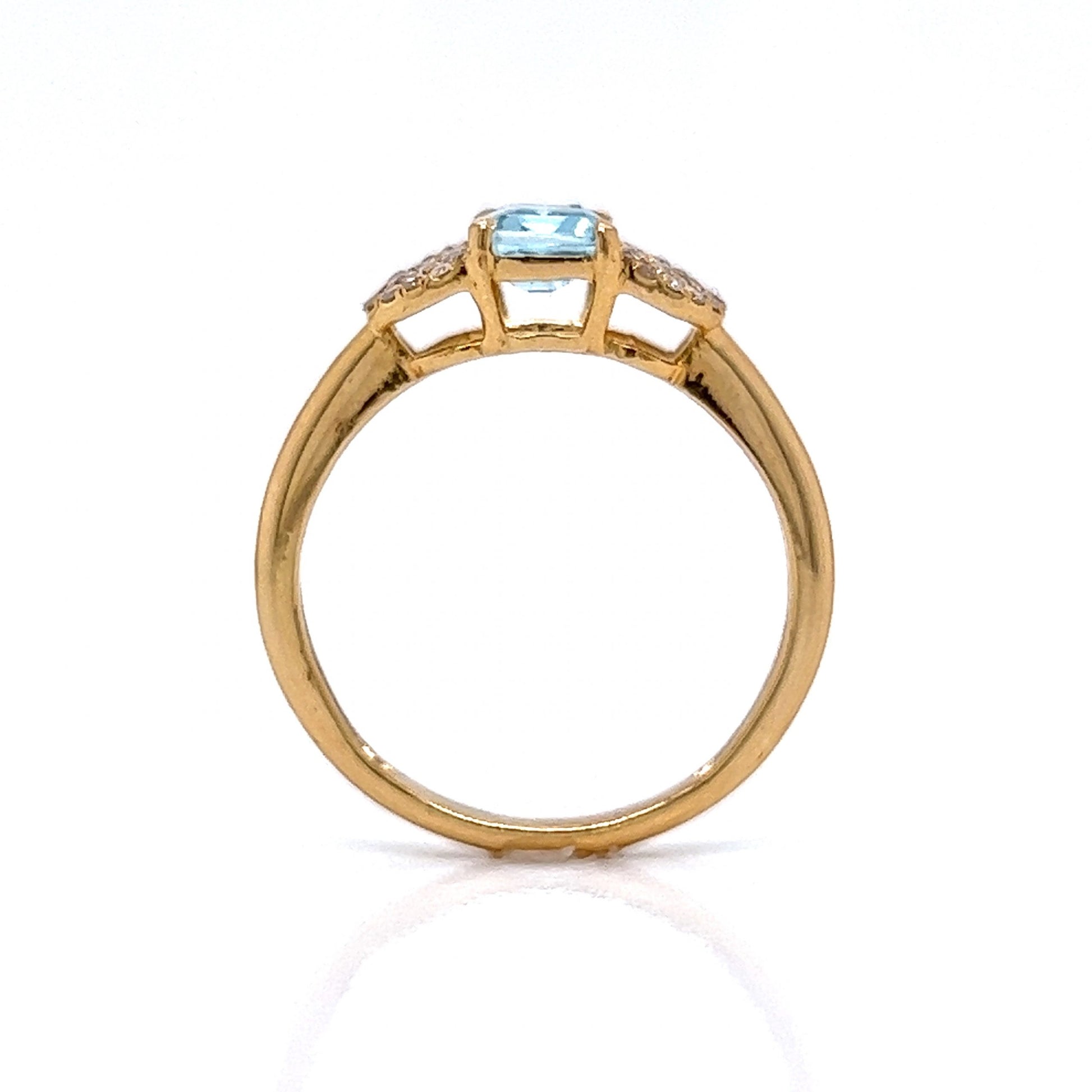 Aquamarine & Pave Diamond Half Moon Ring in 18k Yellow Gold