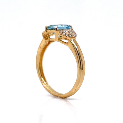 Aquamarine & Pave Diamond Half Moon Ring in 18k Yellow Gold