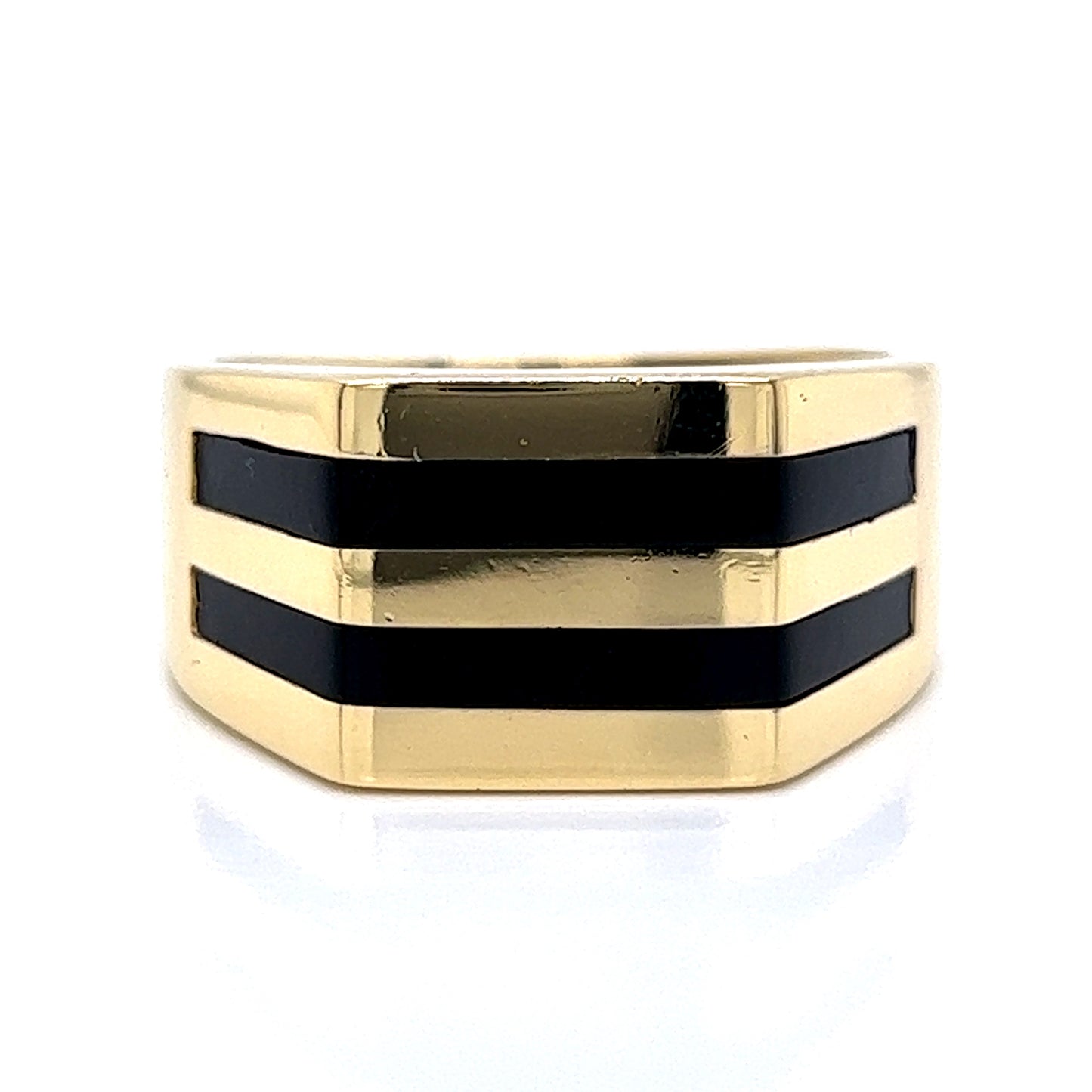 Men's Geometric Black Onyx Ring in 18k Yellow Gold