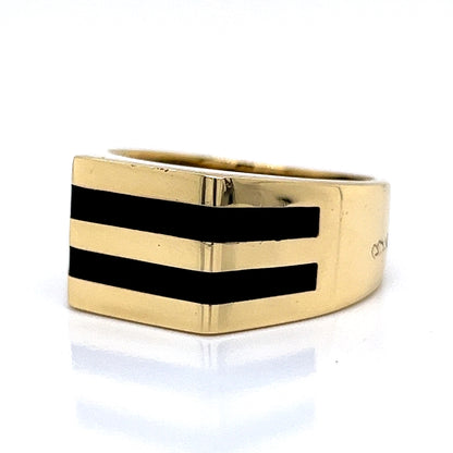 Men's Geometric Black Onyx Ring in 18k Yellow Gold