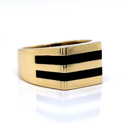 Men's Geometric Black Onyx Ring in 18k Yellow Gold