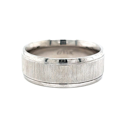 Men's Textured Flat Edge Wedding Band in 14k White Gold