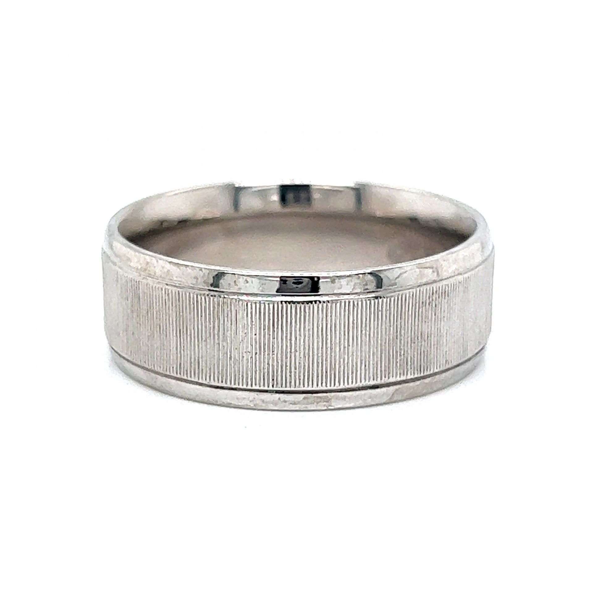 Men's Textured Flat Edge Wedding Band in 14k White Gold