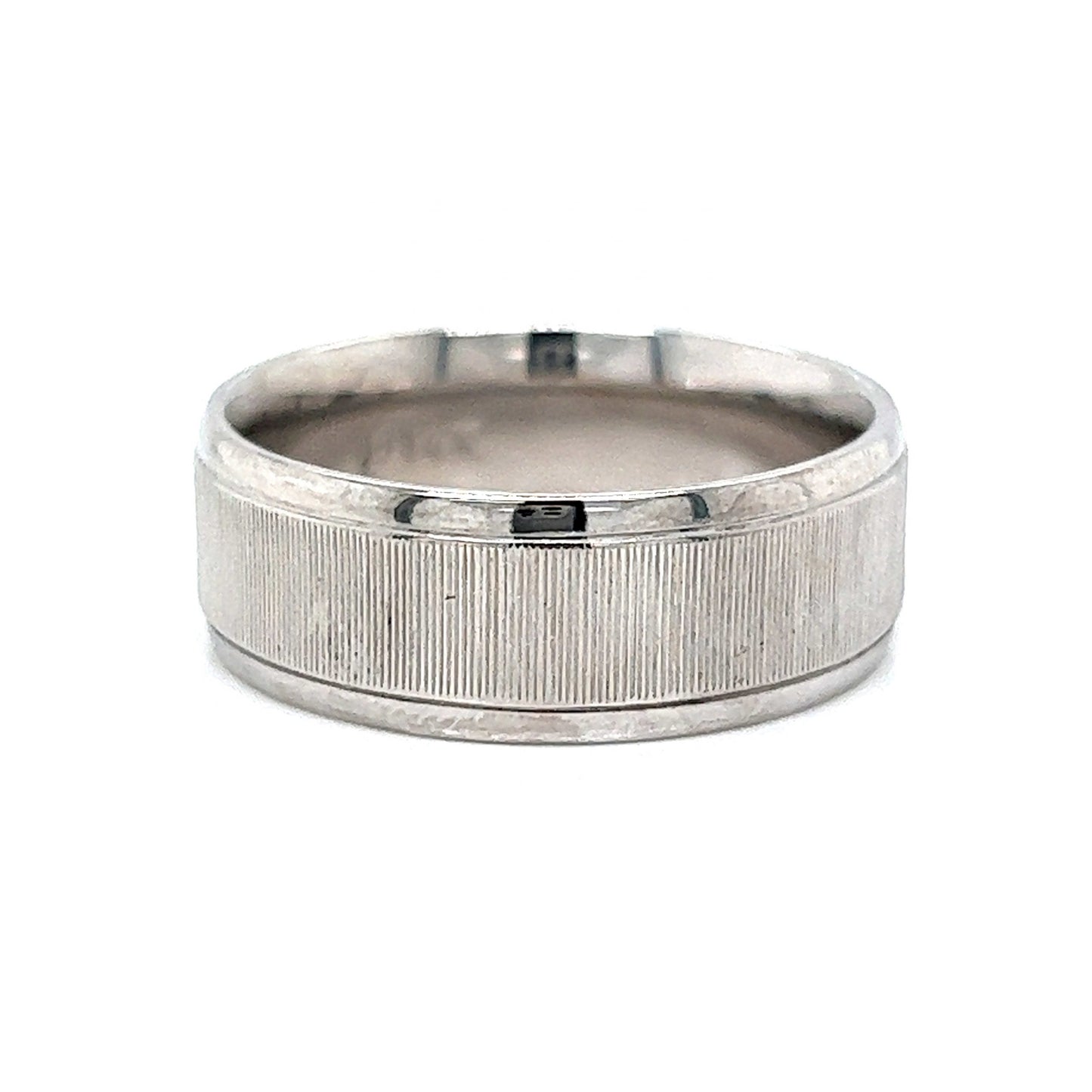 Men's Textured Flat Edge Wedding Band in 14k White Gold