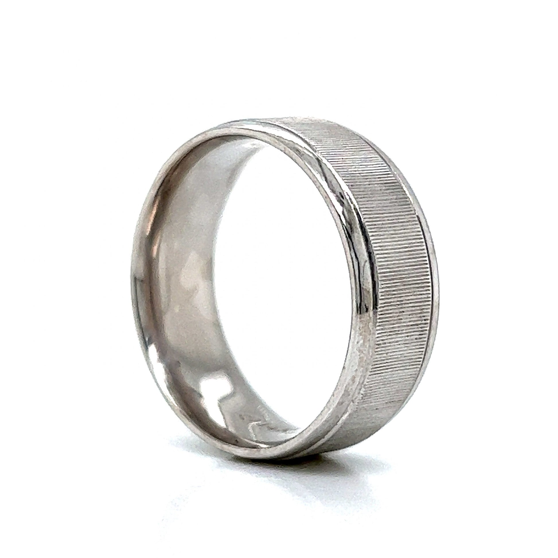 Men's Textured Flat Edge Wedding Band in 14k White Gold