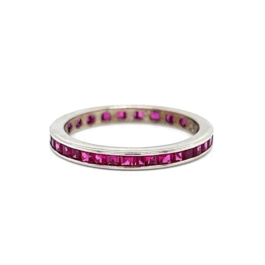 2mm Channel Set Ruby Eternity Wedding Band in 14k White Gold