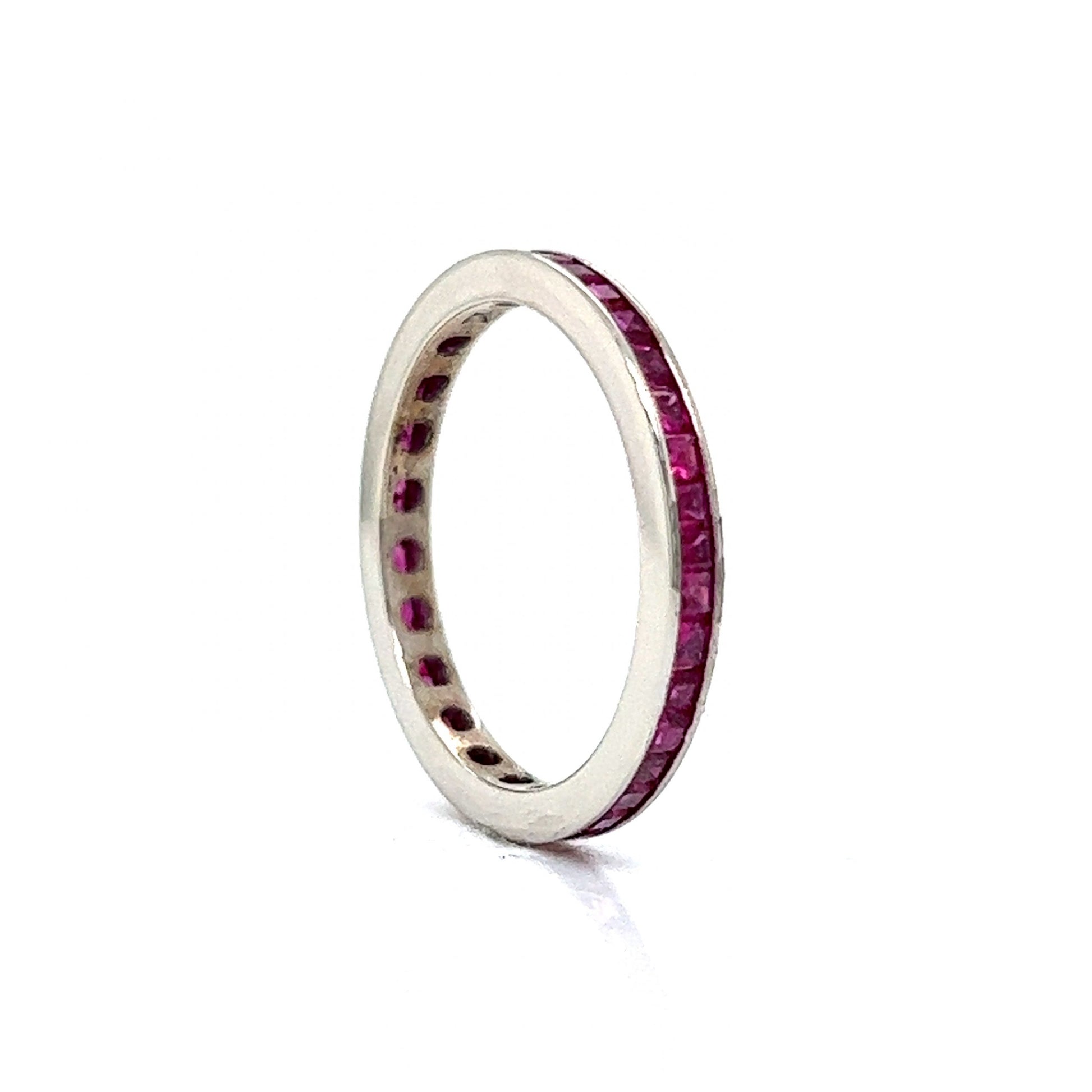 2mm Channel Set Ruby Eternity Wedding Band in 14k White Gold