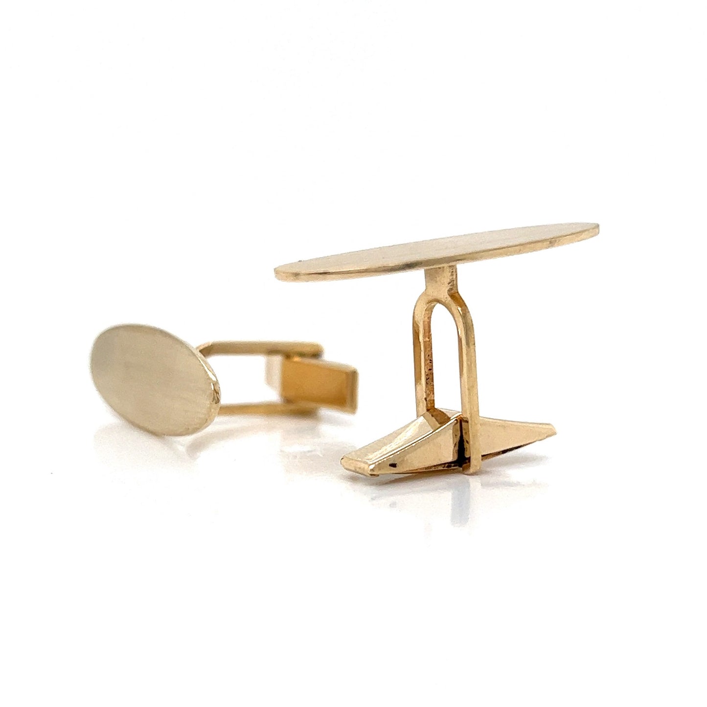 Brushed Finish Oval Cufflinks in 14k Yellow Gold