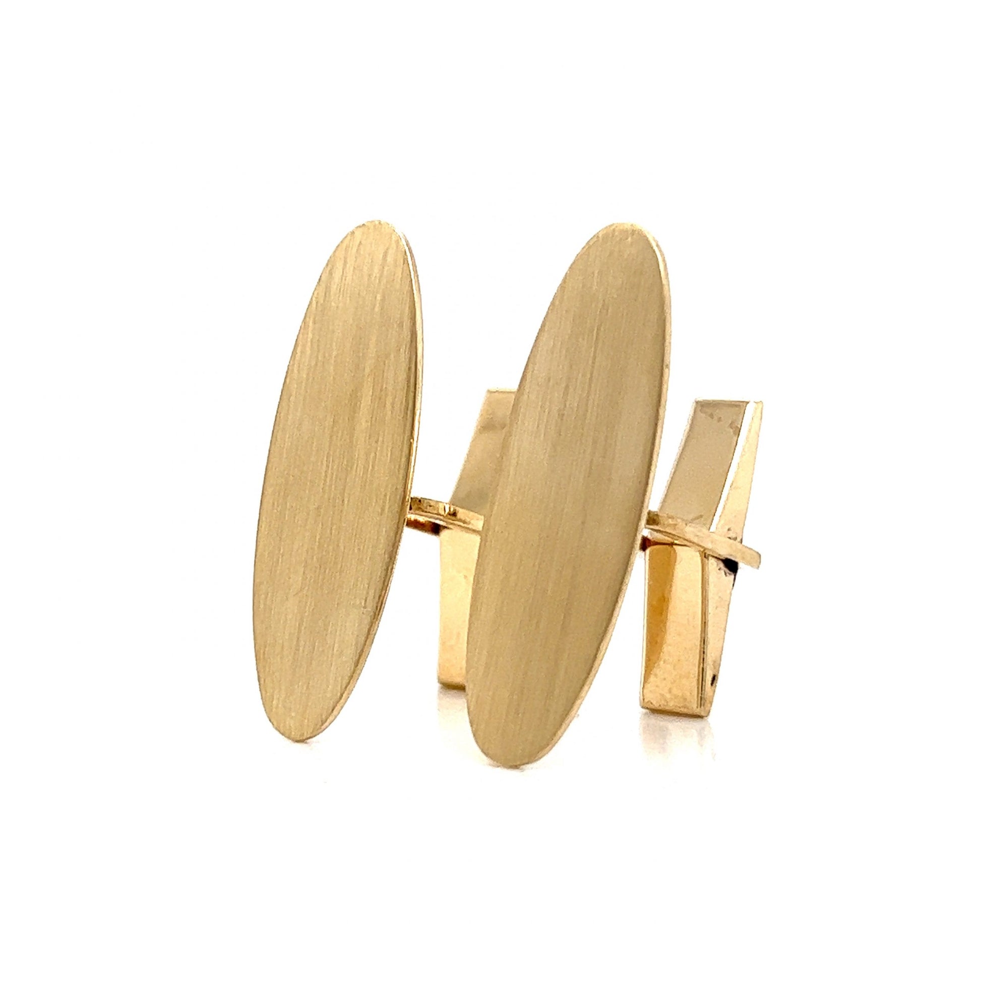 Brushed Finish Oval Cufflinks in 14k Yellow Gold