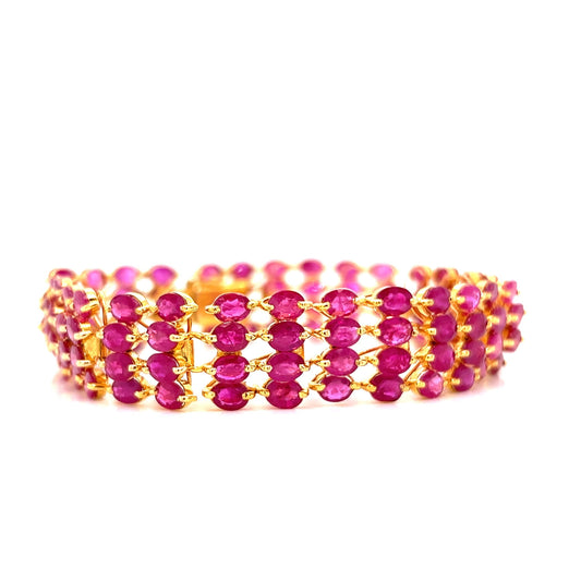 Four Row Oval Cut Ruby Bracelet in 20k Yellow Gold