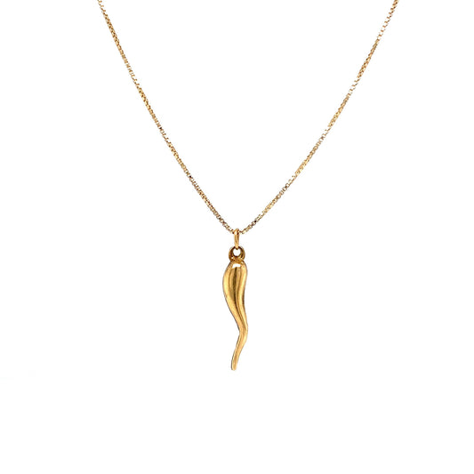 Adjustable Length Cornicello Pendant Necklace in 14k Yellow Gold