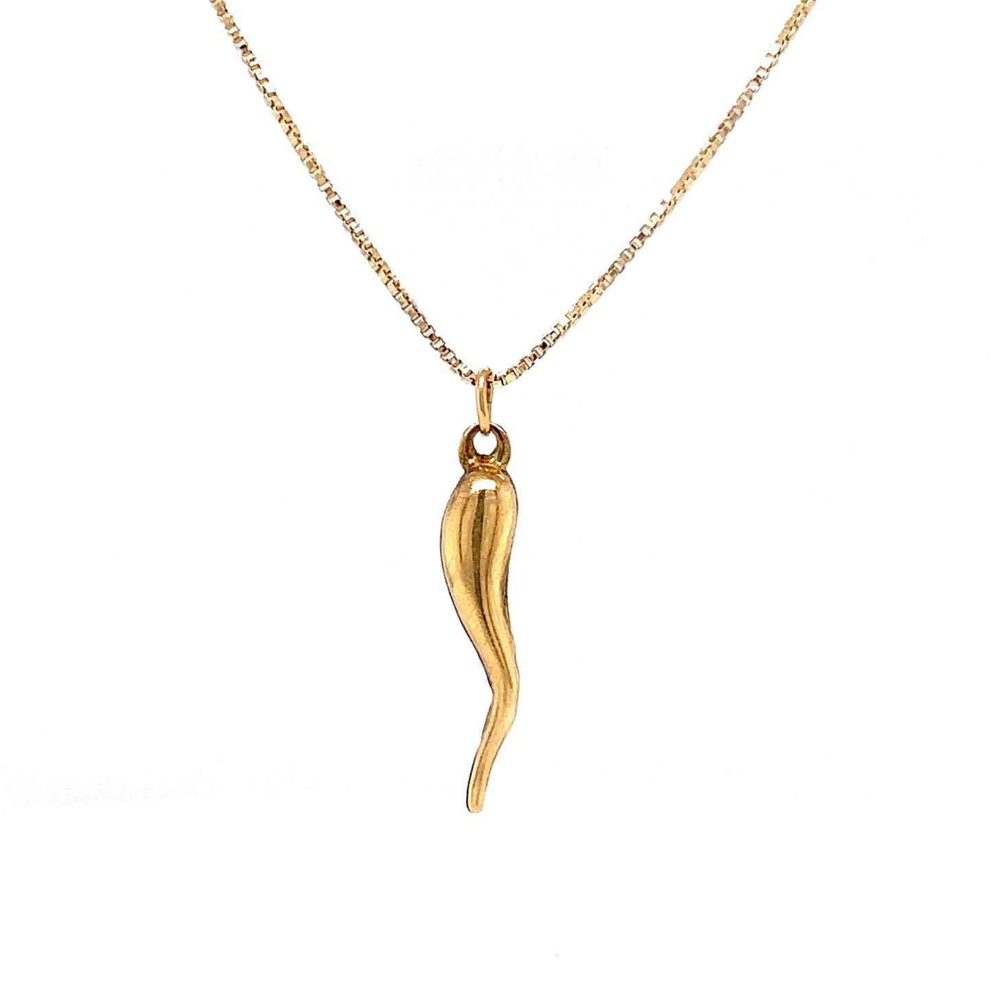 Adjustable Length Cornicello Pendant Necklace in 14k Yellow Gold