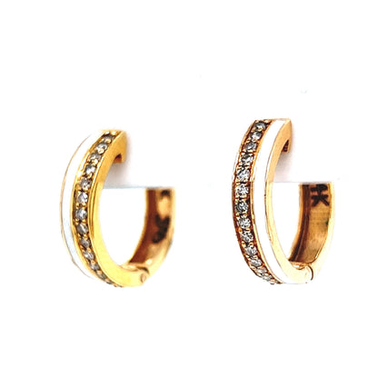 Diamond & Enamel Huggie Hoop Earrings in 14k Yellow Gold