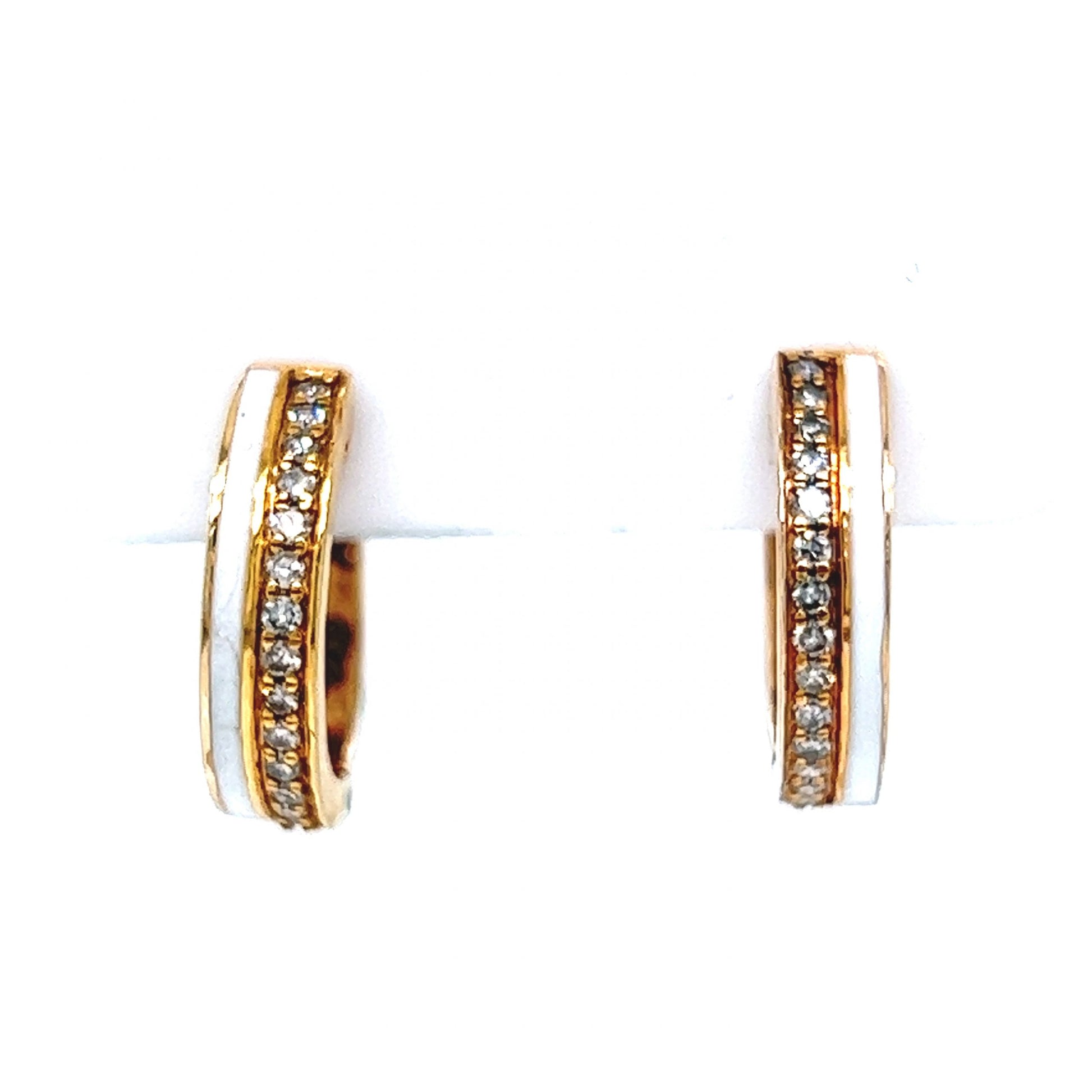 Diamond & Enamel Huggie Hoop Earrings in 14k Yellow Gold