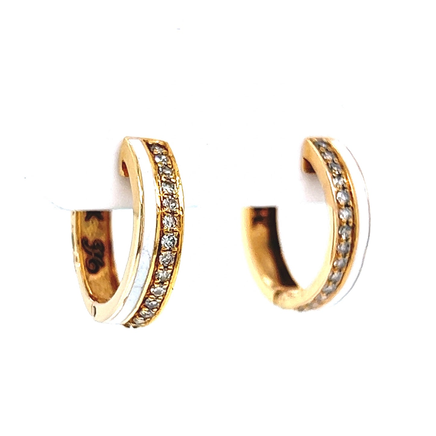 Diamond & Enamel Huggie Hoop Earrings in 14k Yellow Gold