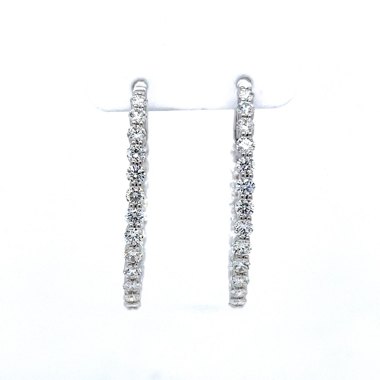 Oval Shaped Diamond Hoop Earrings in 18k White Gold