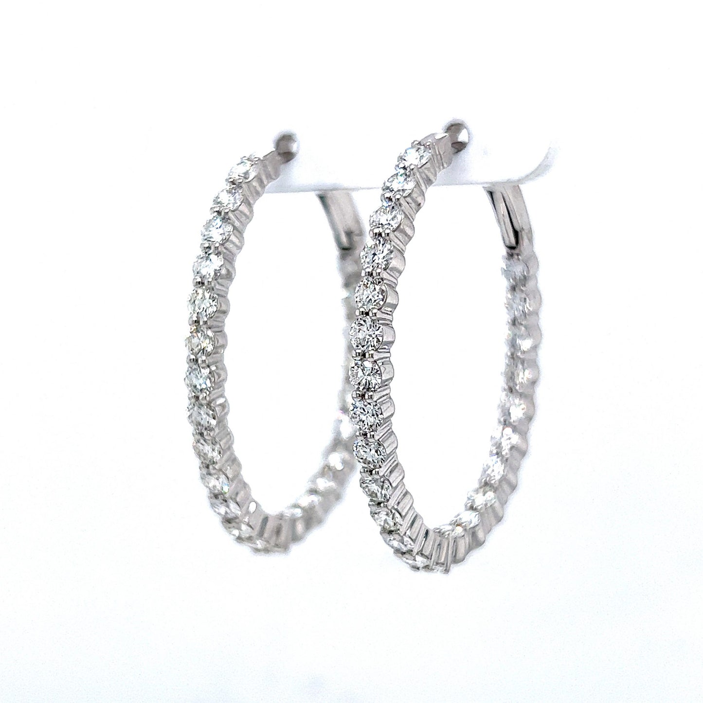 Oval Shaped Diamond Hoop Earrings in 18k White Gold