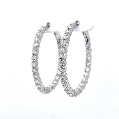 Oval Shaped Diamond Hoop Earrings in 18k White Gold