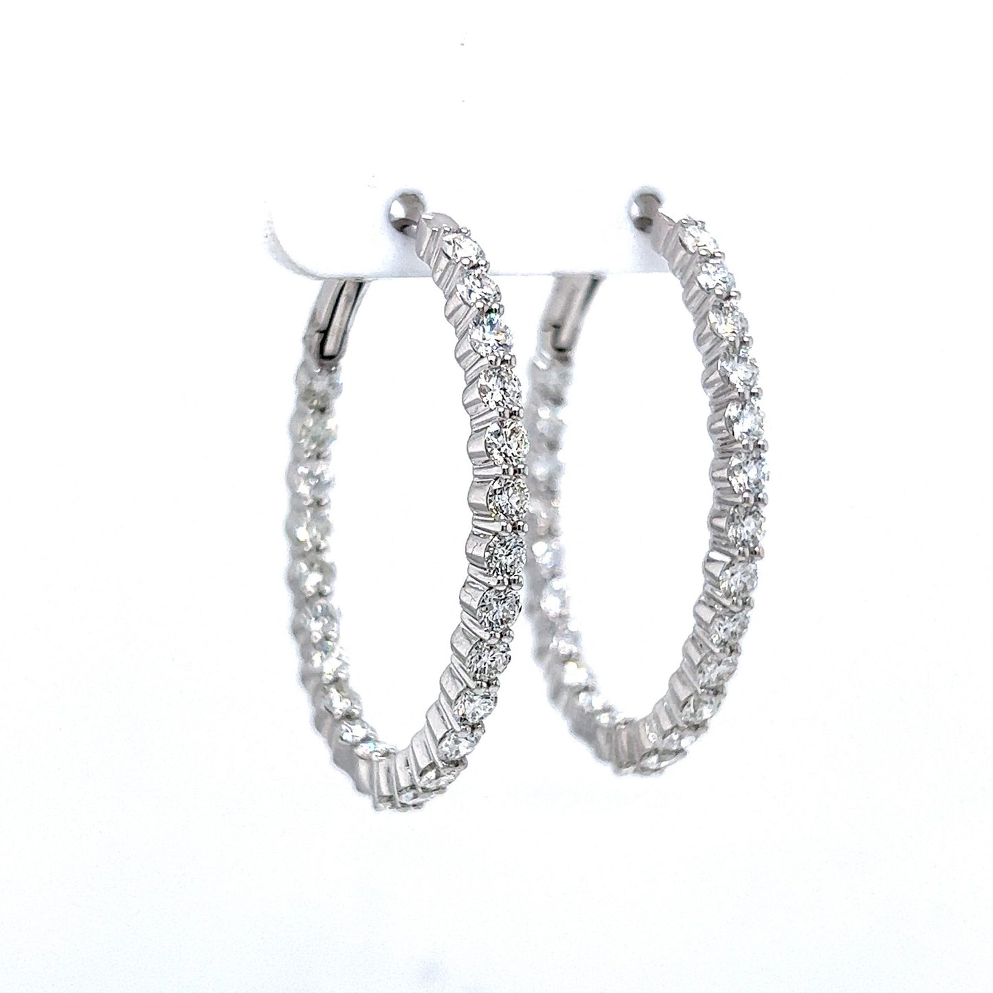 Oval Shaped Diamond Hoop Earrings in 18k White Gold