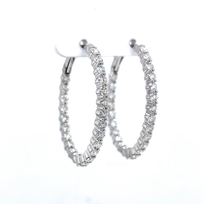 Oval Shaped Diamond Hoop Earrings in 18k White Gold