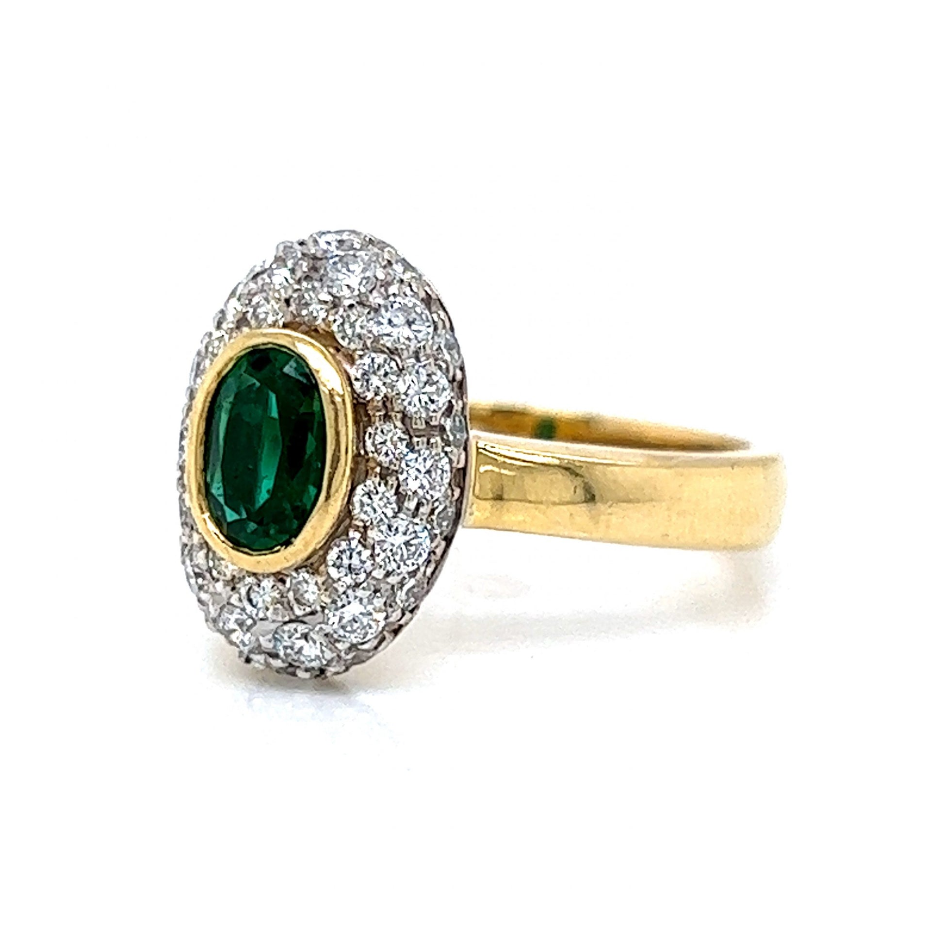 Oval Cut Emerald & Pave Diamond Ring in 18k Yellow Gold