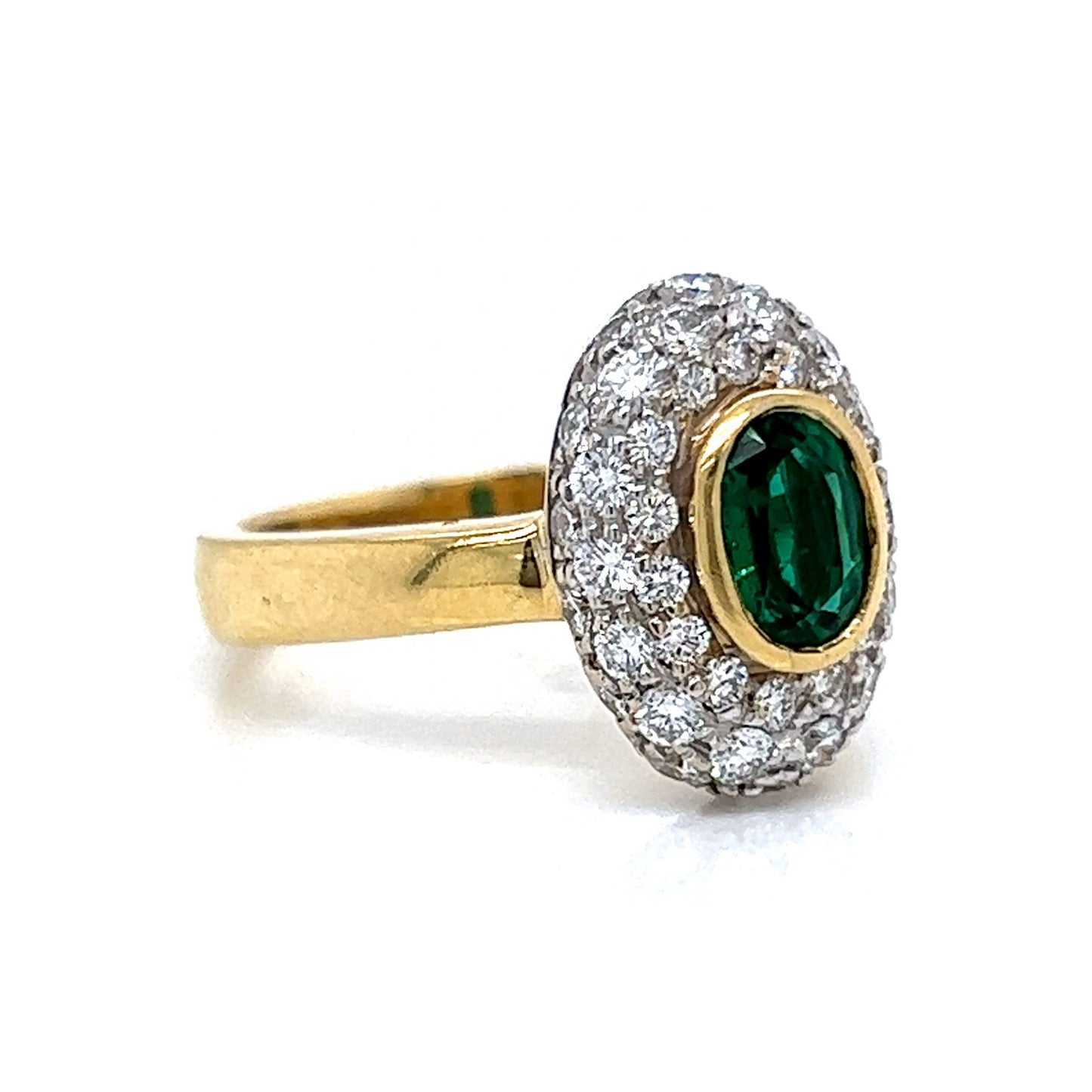 Oval Cut Emerald & Pave Diamond Ring in 18k Yellow Gold