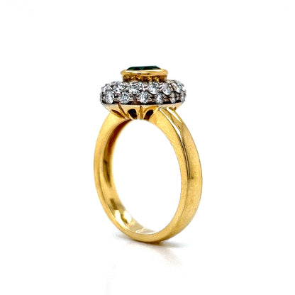 Oval Cut Emerald & Pave Diamond Ring in 18k Yellow Gold