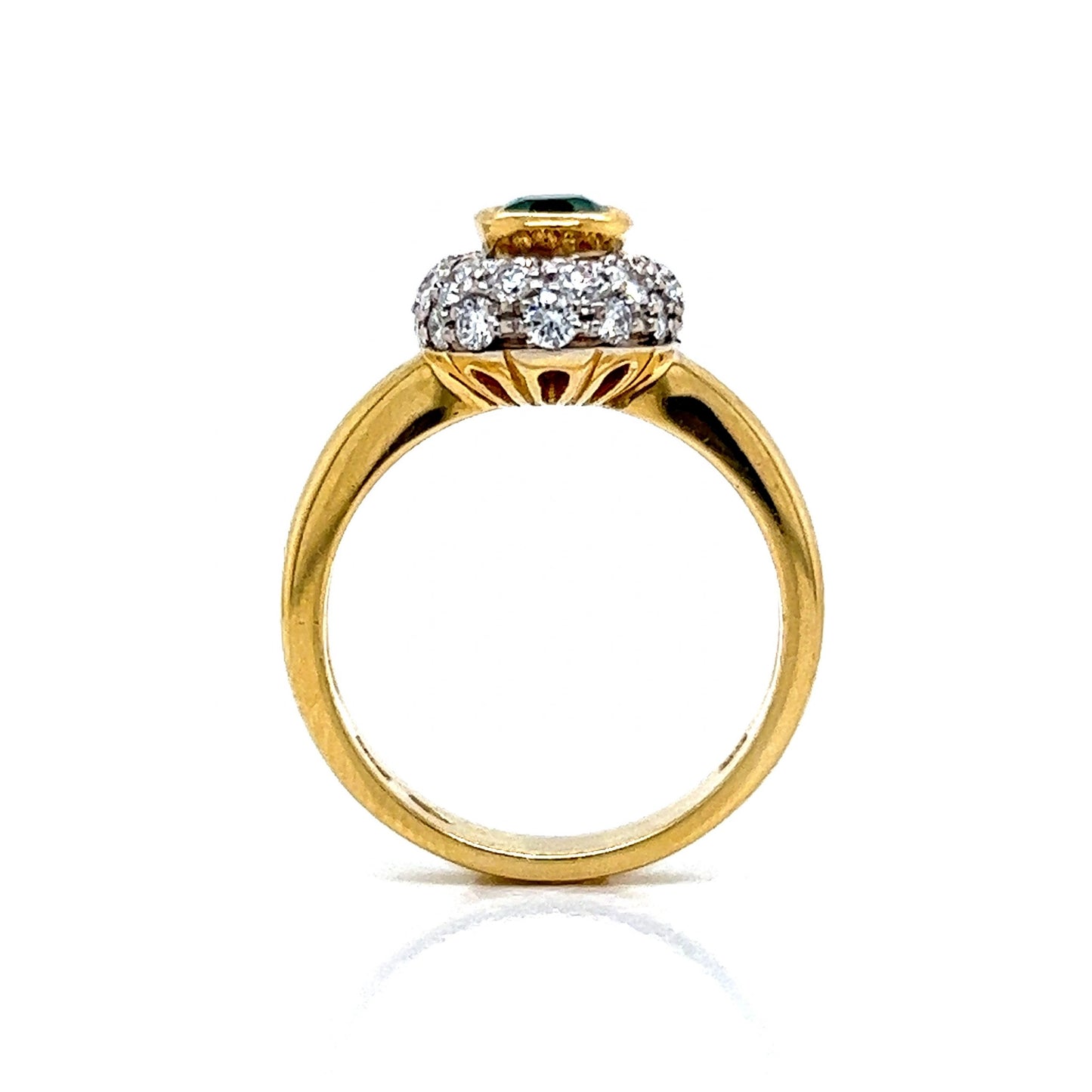 Oval Cut Emerald & Pave Diamond Ring in 18k Yellow Gold