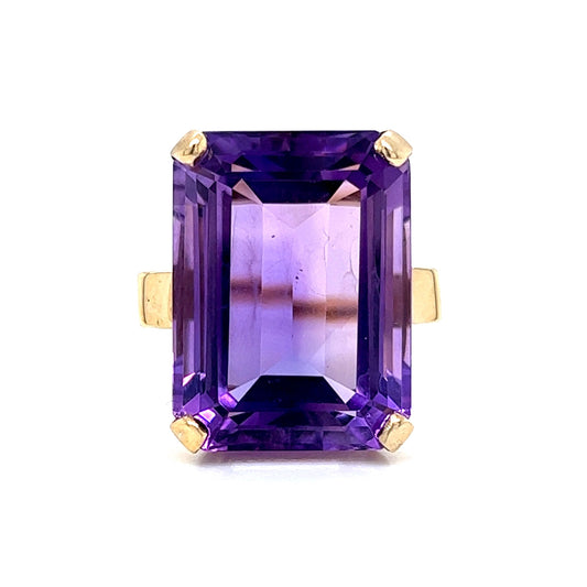 Large Emerald Cut Amethyst Cocktail Ring in 14k Yellow Gold