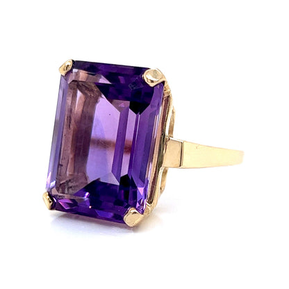 Large Emerald Cut Amethyst Cocktail Ring in 14k Yellow Gold