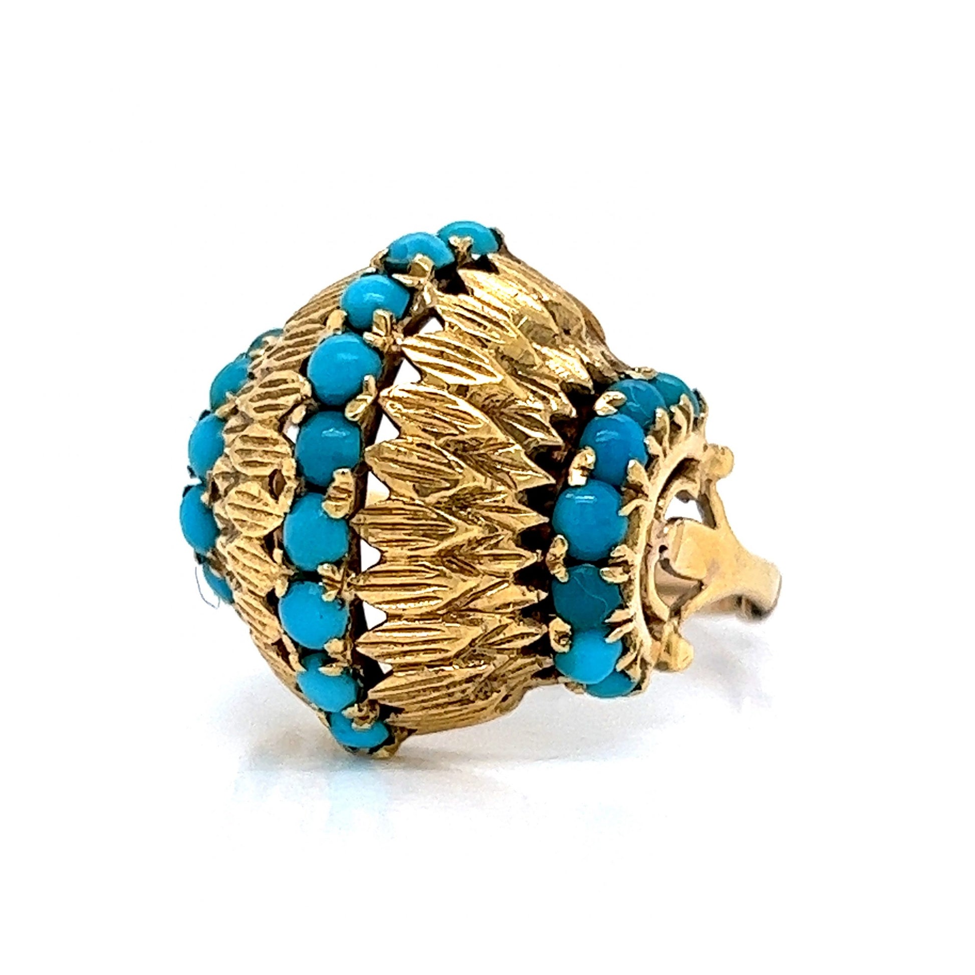 Mid-Century Turquoise Dome Cocktail Ring in 14k Yellow Gold