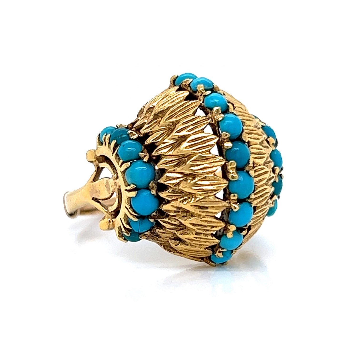 Mid-Century Turquoise Dome Cocktail Ring in 14k Yellow Gold