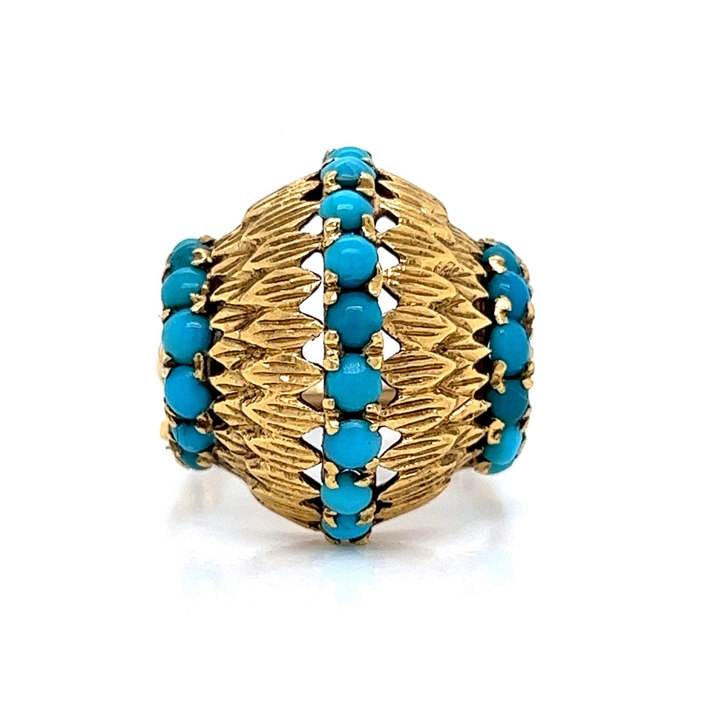 Mid-Century Turquoise Dome Cocktail Ring in 14k Yellow Gold