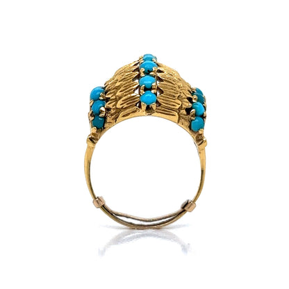 Mid-Century Turquoise Dome Cocktail Ring in 14k Yellow Gold