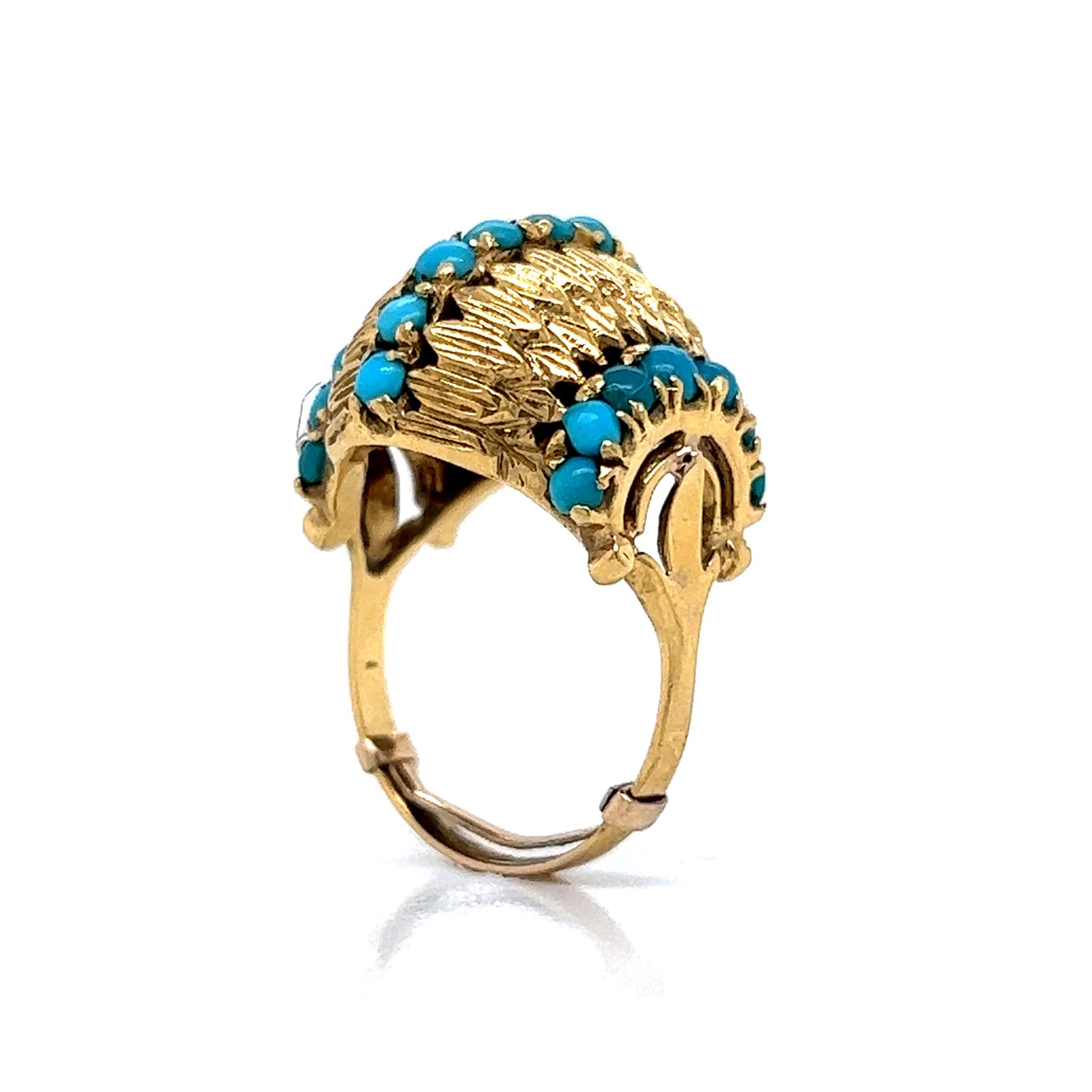 Mid-Century Turquoise Dome Cocktail Ring in 14k Yellow Gold