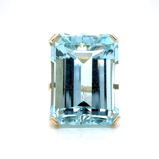 44 Carat Emerald Cut Aquamarine Cocktail Ring in 14k Yellow Gold