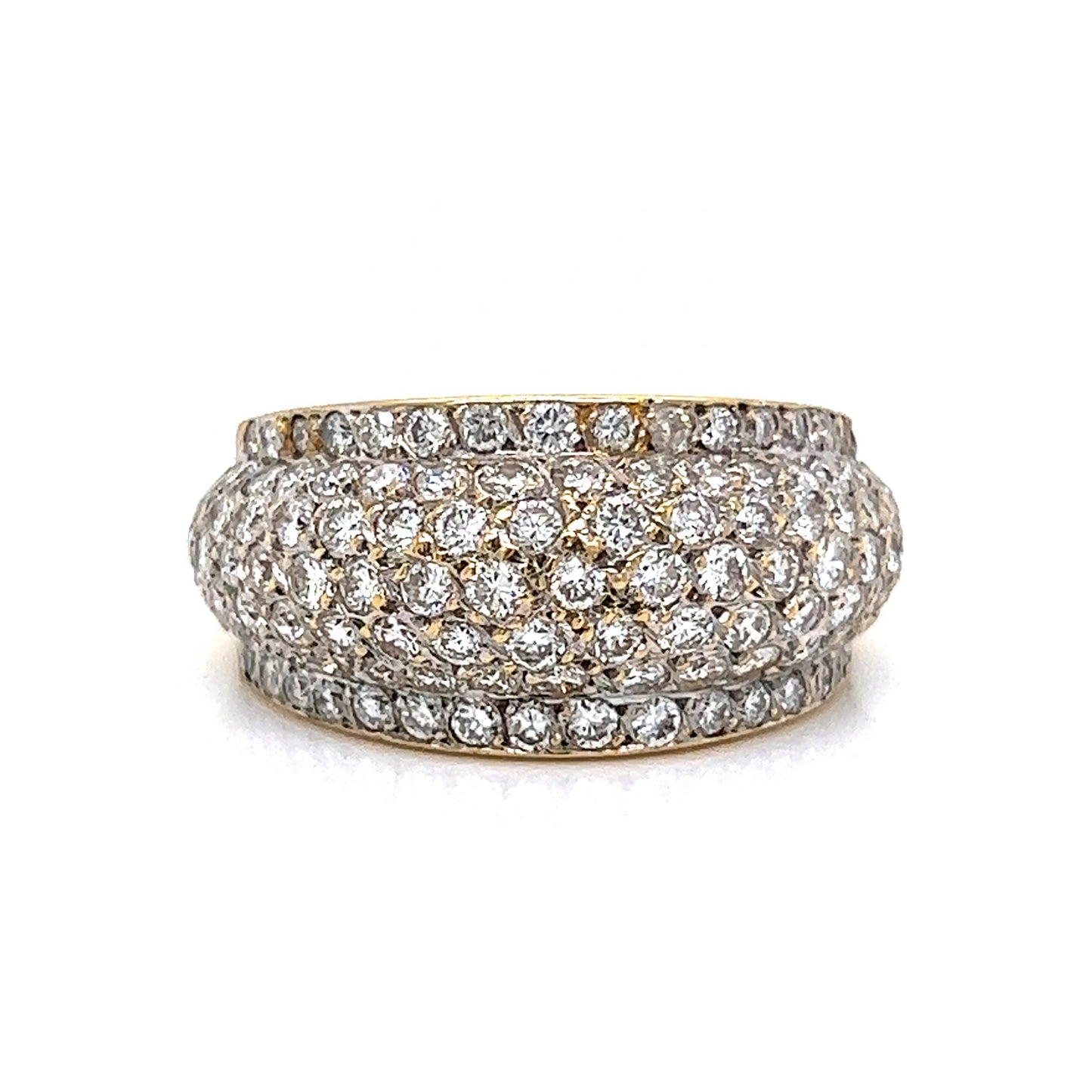 Pave Diamond Flat Edge Dome Ring in 18k Yellow & White Gold