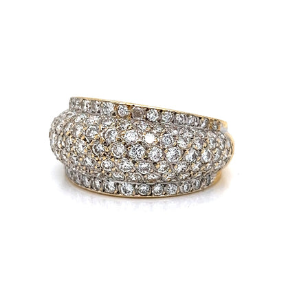 Pave Diamond Flat Edge Dome Ring in 18k Yellow & White Gold